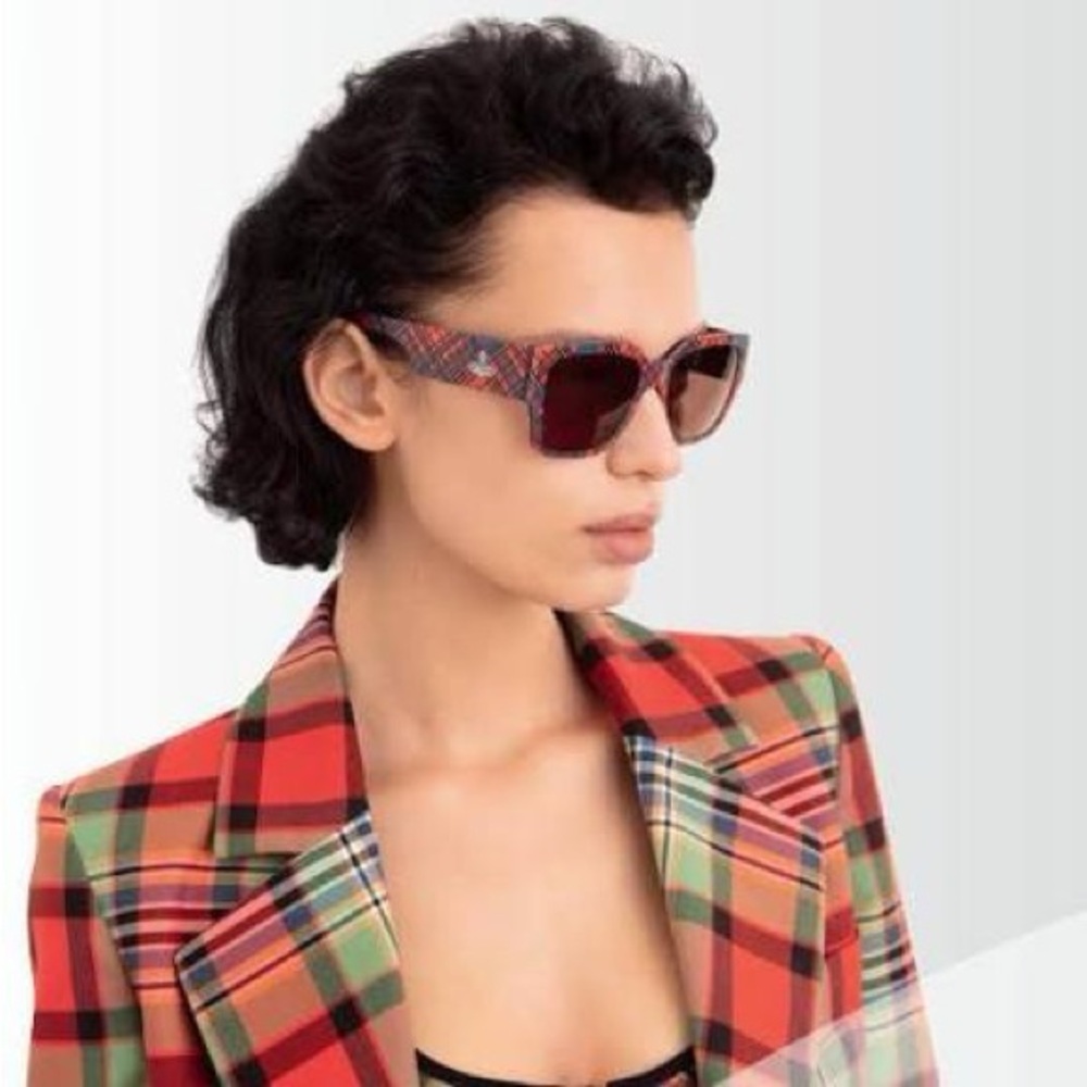 Vivienne Westwood Tartan Sunglasses in Red and Black - Picture 2 of 8